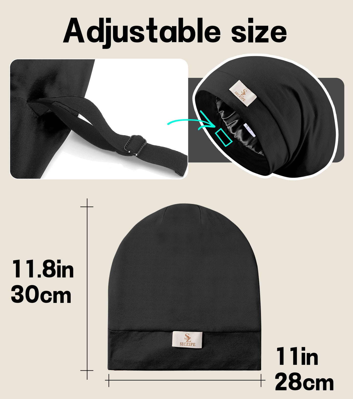 2pcs Silk Satin Bonnet Hair Wrap for Sleeping, Adjustable Strap Curly Natural Hair Night Caps for Women Men(Black&Black)