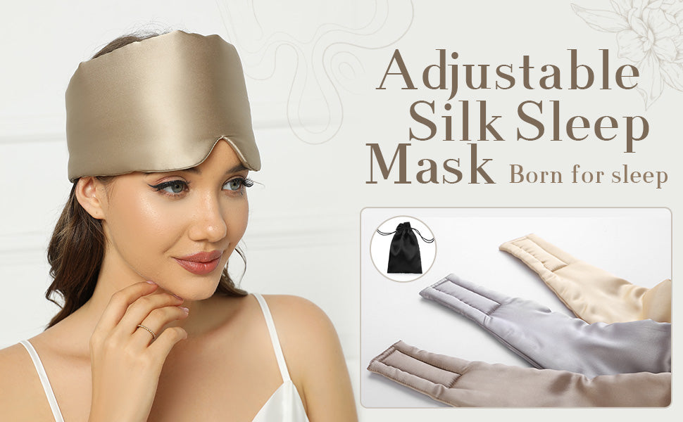 100% Mulberry Silk Sleep Mask Eye Mask for Women Man with Adjustable Band,  for Travel Rest and Office Large Size (Taupe)
