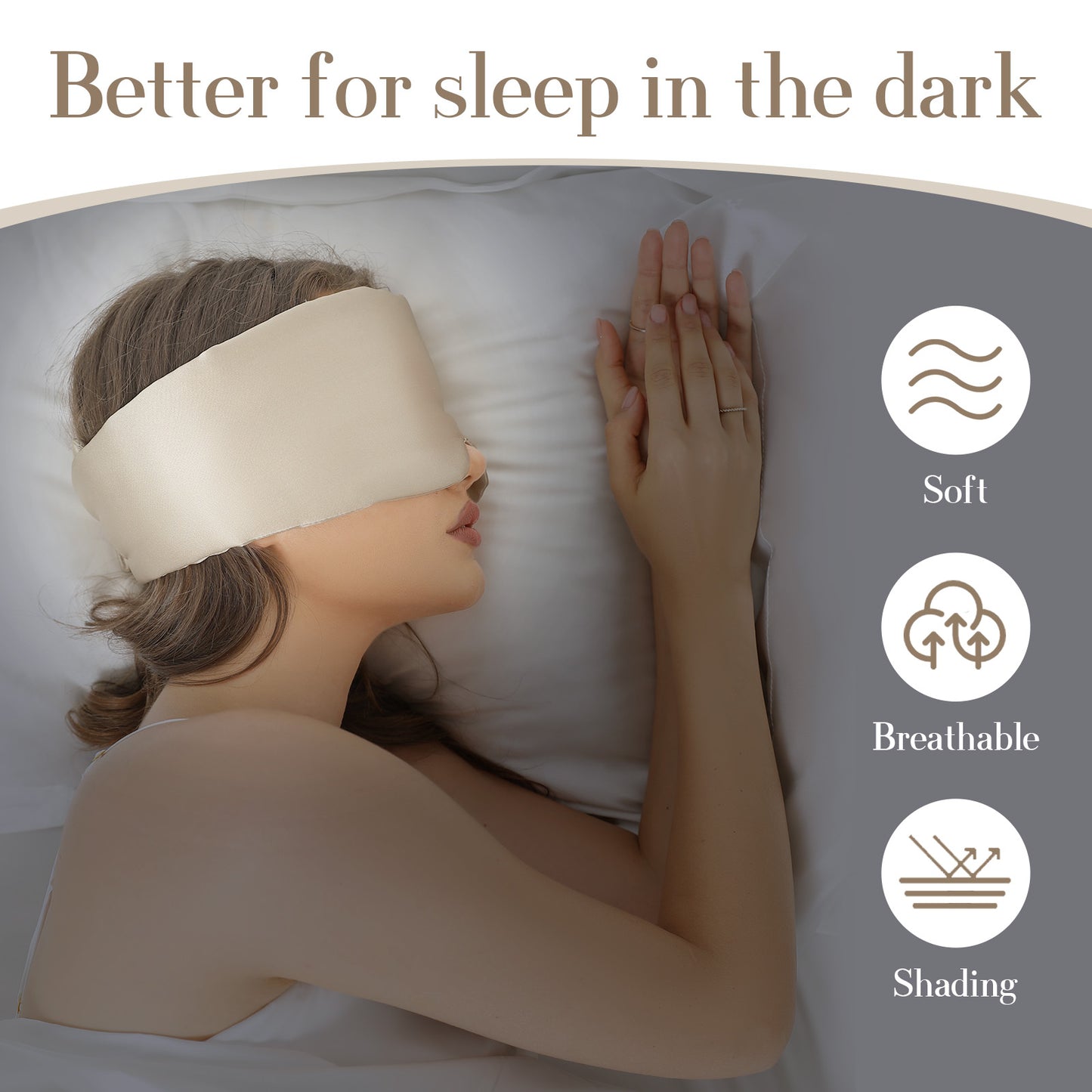 100% Mulberry Silk Sleep Mask Eye Mask for Women Man with Adjustable Band,  for Travel Rest and Office Large Size (Taupe)