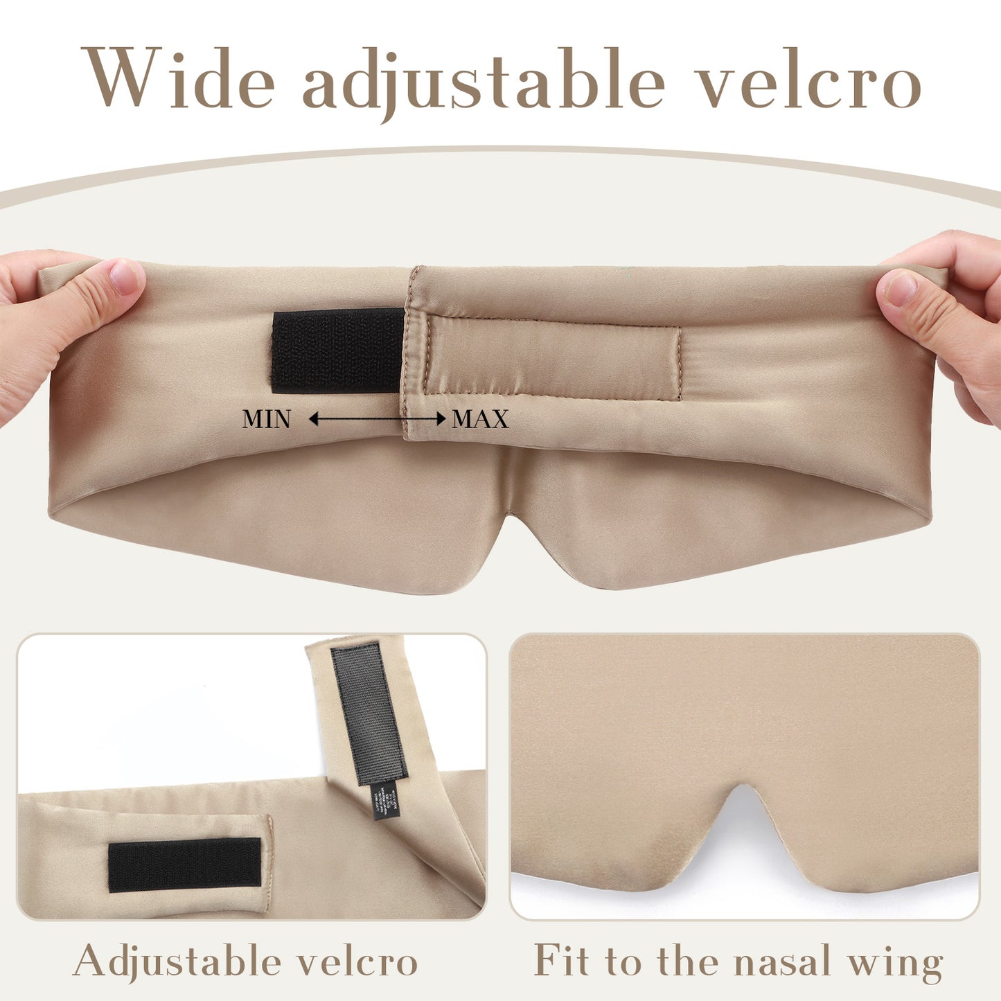 100% Mulberry Silk Sleep Mask Eye Mask for Women Man with Adjustable Band,  for Travel Rest and Office Large Size (Taupe)
