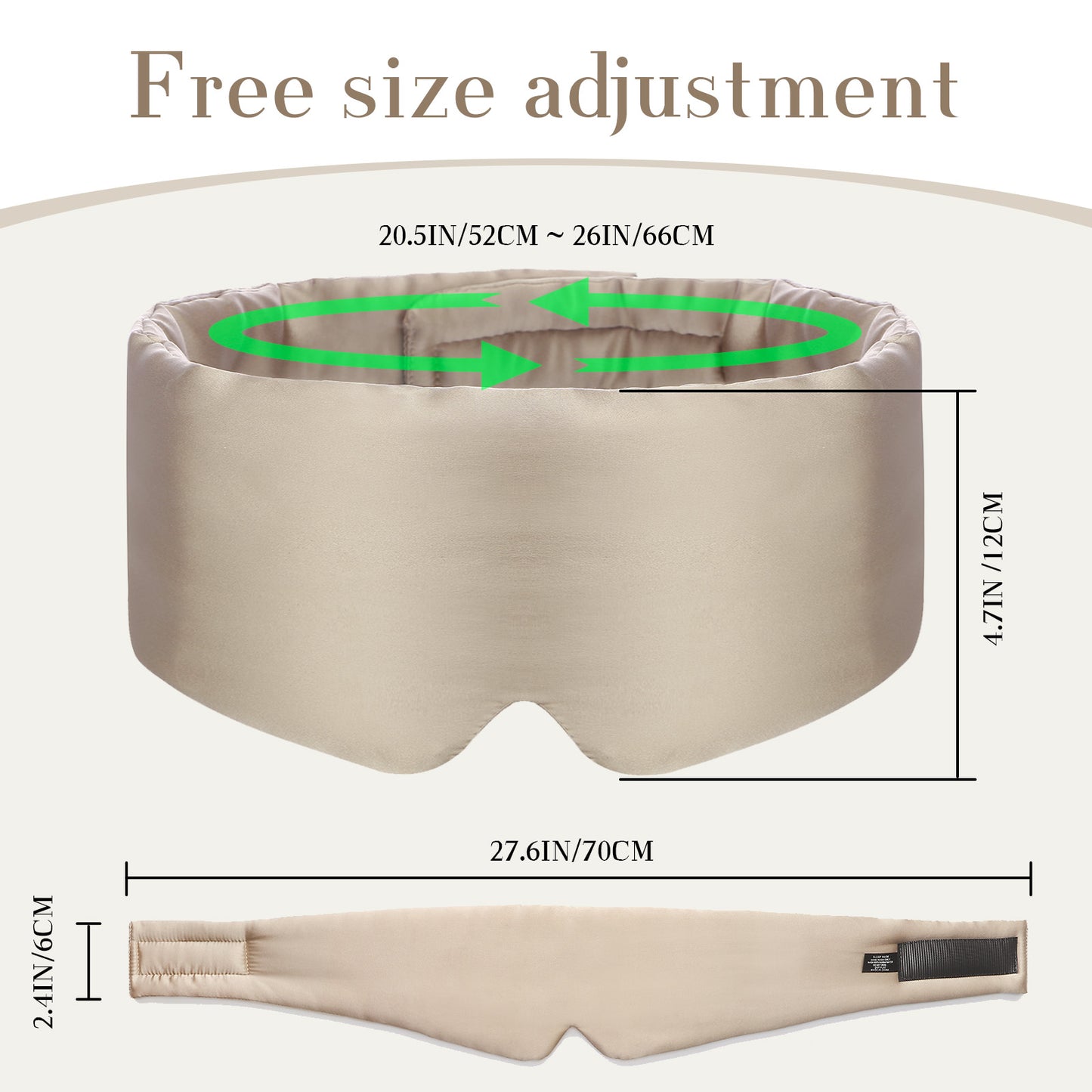 100% Mulberry Silk Sleep Mask Eye Mask for Women Man with Adjustable Band,  for Travel Rest and Office Large Size (Taupe)