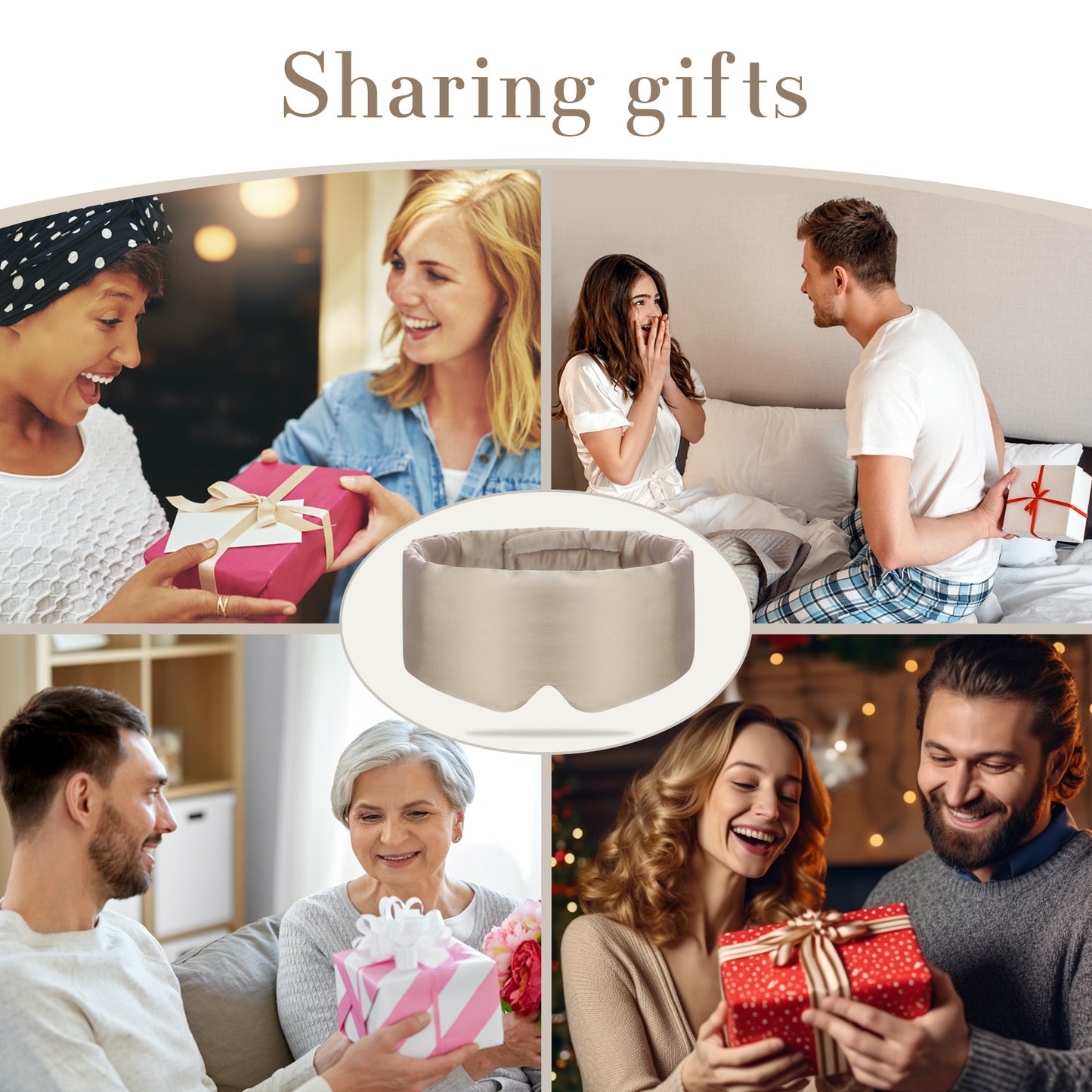 100% Mulberry Silk Sleep Mask Eye Mask for Women Man with Adjustable Band,  for Travel Rest and Office Large Size (Taupe)