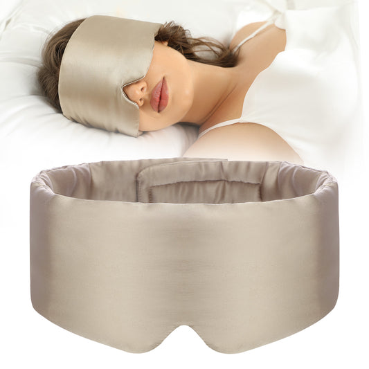 100% Mulberry Silk Sleep Mask Eye Mask for Women Man with Adjustable Band,  for Travel Rest and Office Large Size (Taupe)